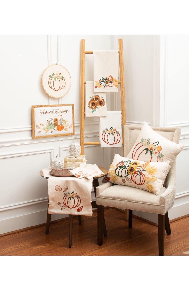 C&F Home Autumn Fields Pumpkin Outline Cotton Blend Thanksgiving Accent Throw Pillow 18" x 18", Alternate, color, Off-White