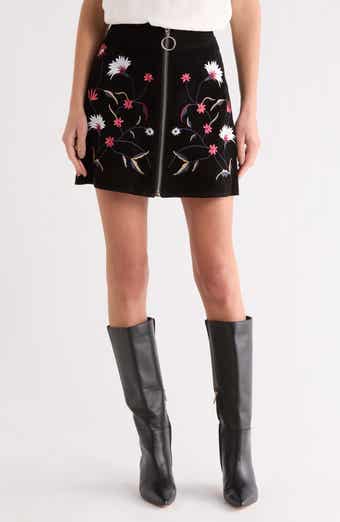 matty m. Floral Embroidered Suede Miniskirt