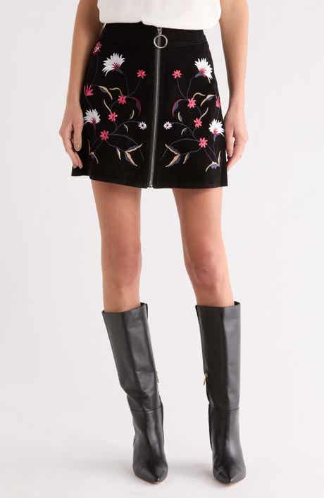 matty m. Floral Embroidered Suede Miniskirt