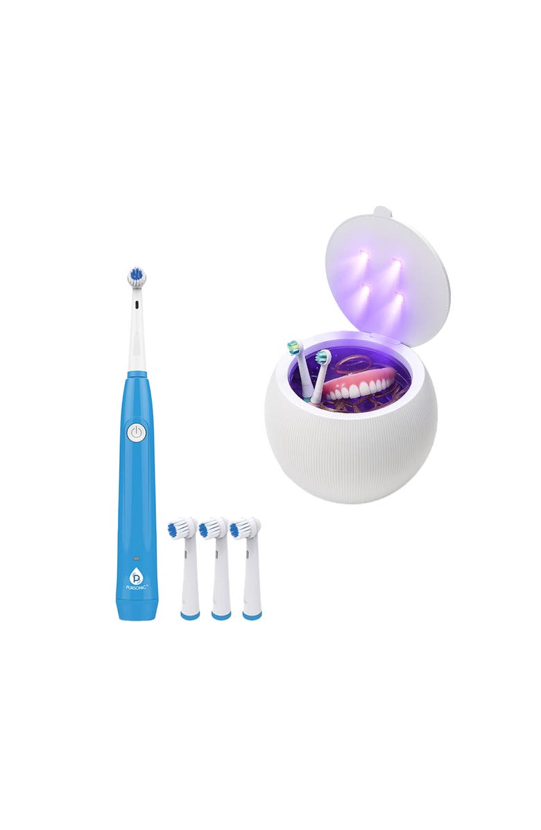 PURSONIC Advanced Oral Care & Hygiene Bundle - Ultrasonic Cleaner Pod + Rechargeable Electric Toothbrush, Main, color, White