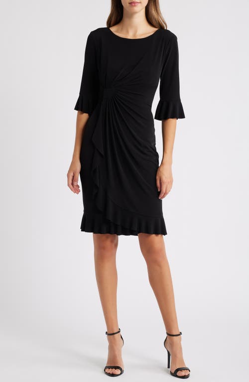 Connected Apparel Ruffle Pleat Dress in Black 