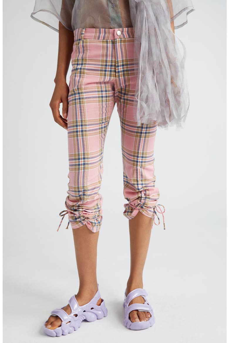 Maldives Plaid Drawstring Leg Capri Pants, Main, color, PINK PLAID