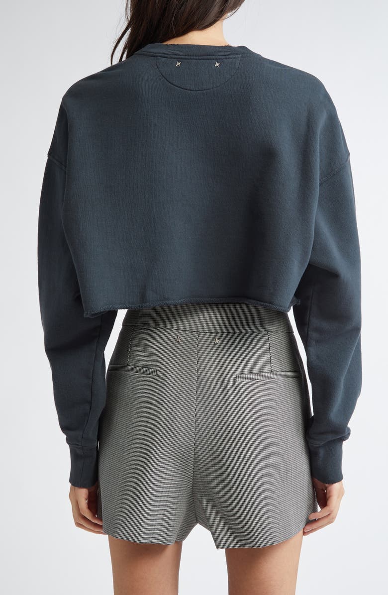 Golden Goose Crystal Embellished Cotton Crop Sweatshirt, Alternate, color, Washed Black