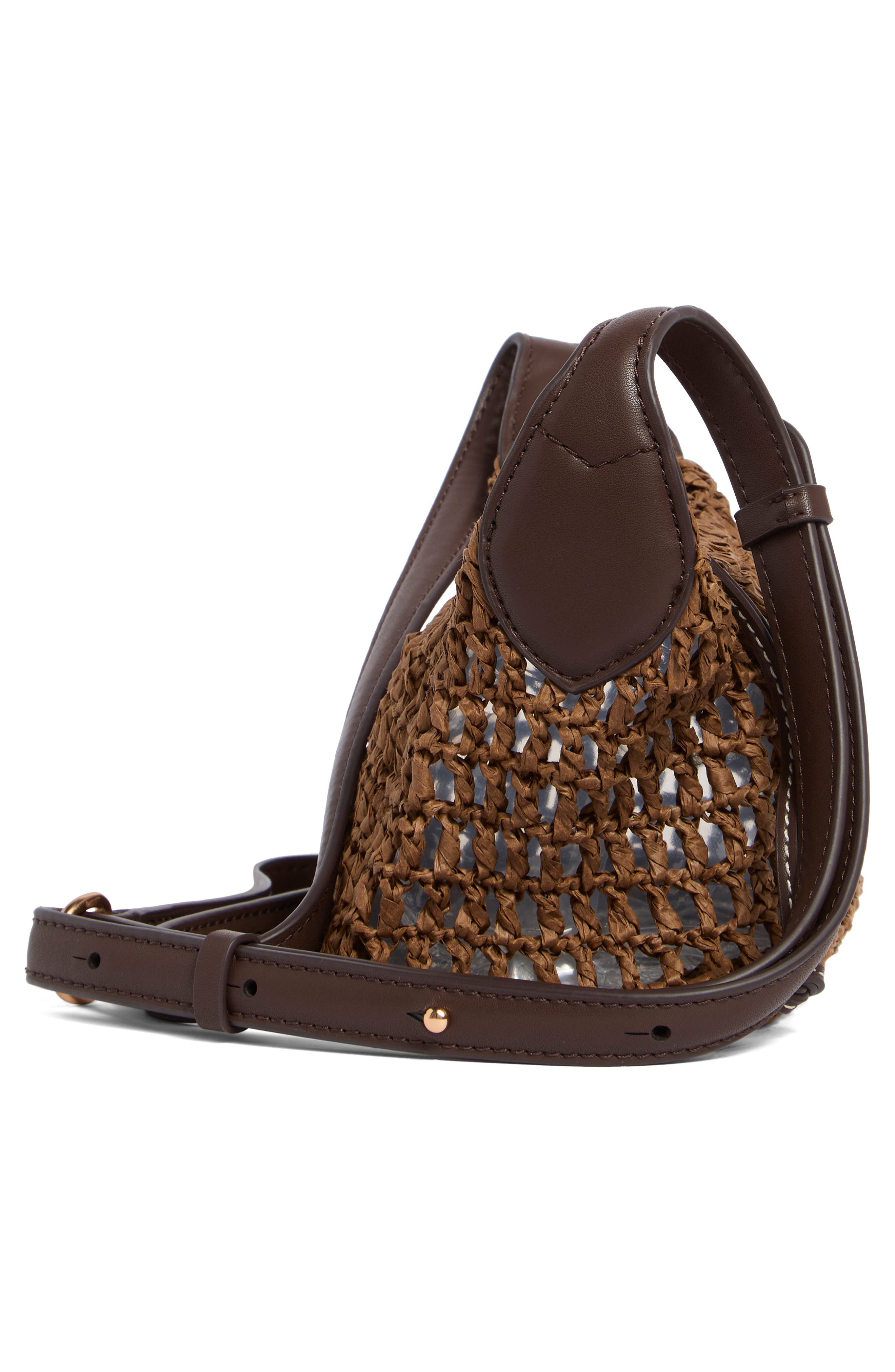 Sam Edelman Lizzie Raffia Crossbody Bag, Alternate, color, Dark Brown