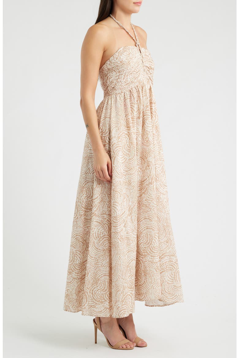 Ruched Cutout Halter Midi Dress, Alternate, color, BUTTERCREAM