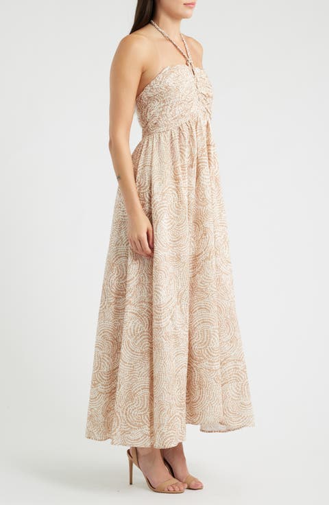 Ruched Cutout Halter Midi Dress
