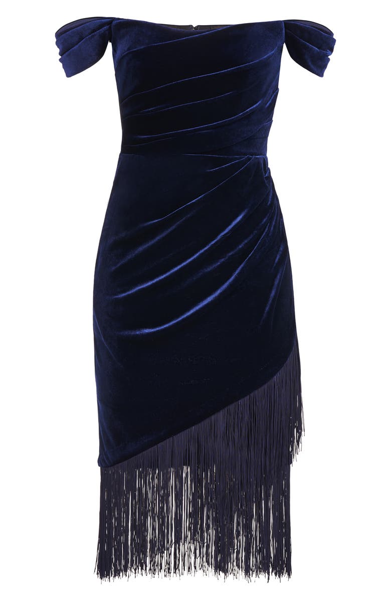 Theia Melissa Fringe Off the Shoulder Velvet Cocktail Dress, Alternate, color,