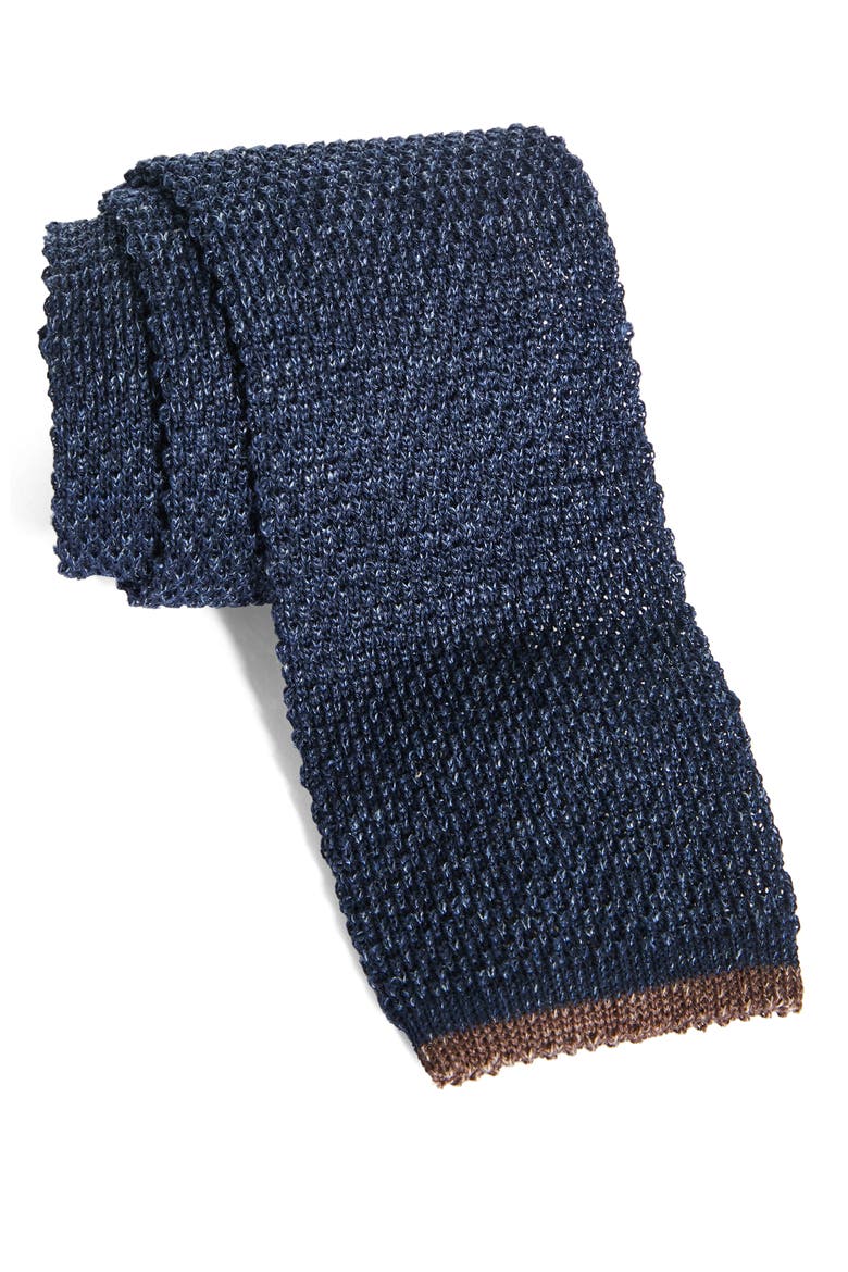 Knit Cotton & Linen Tie, Main, color, OCEAN BLUE