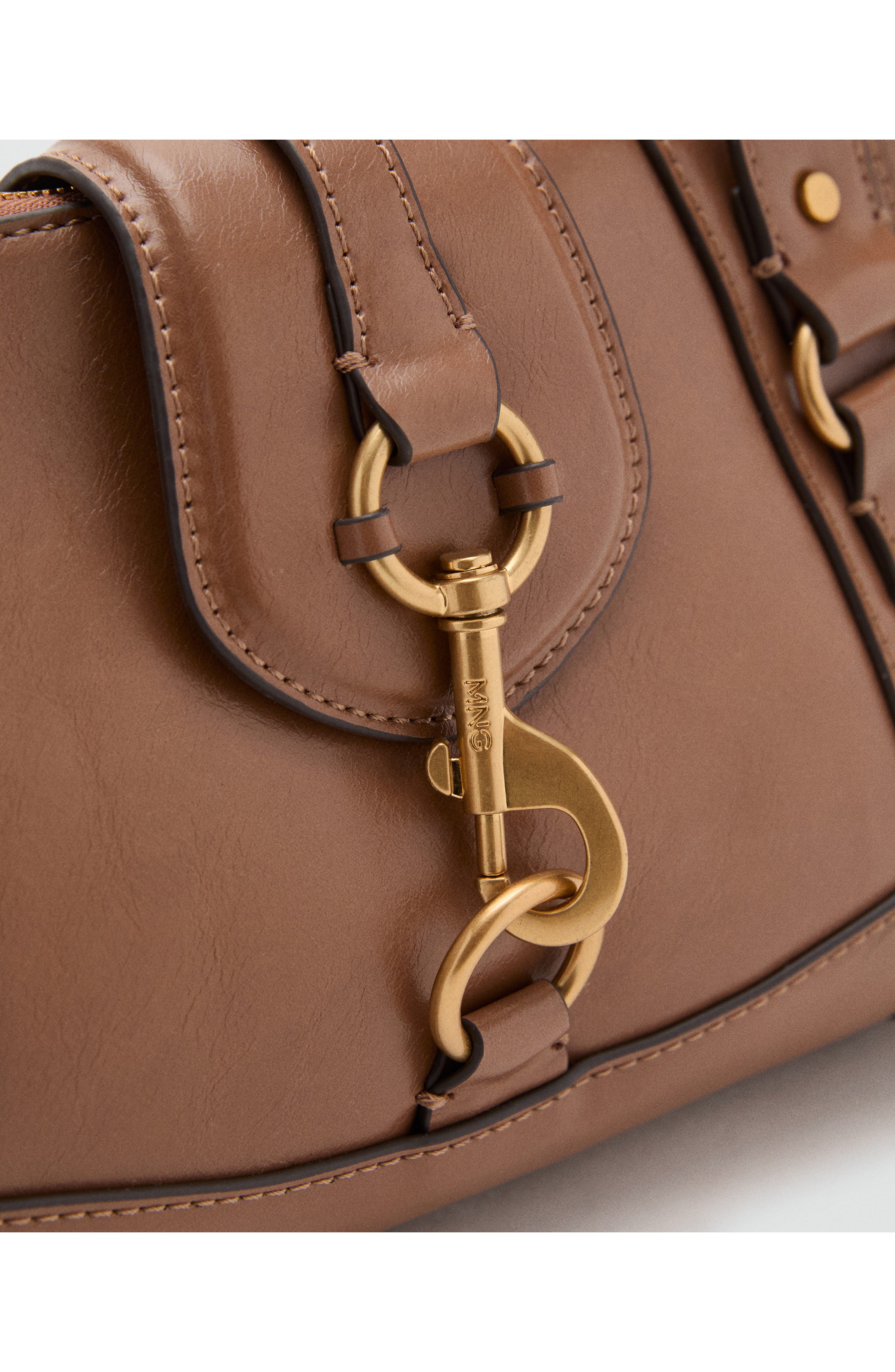 MANGO Medium Faux Leather Shoulder Bag, Alternate, color, Caramel