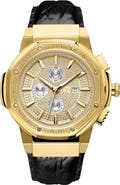 JBW Men's Saxon Diamond Croc Embossed Leather Strap Watch, 48mm - 0.16 ctw