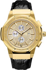 JBW Men's Saxon Diamond Croc Embossed Leather Strap Watch, 48mm - 0.16 ctw
