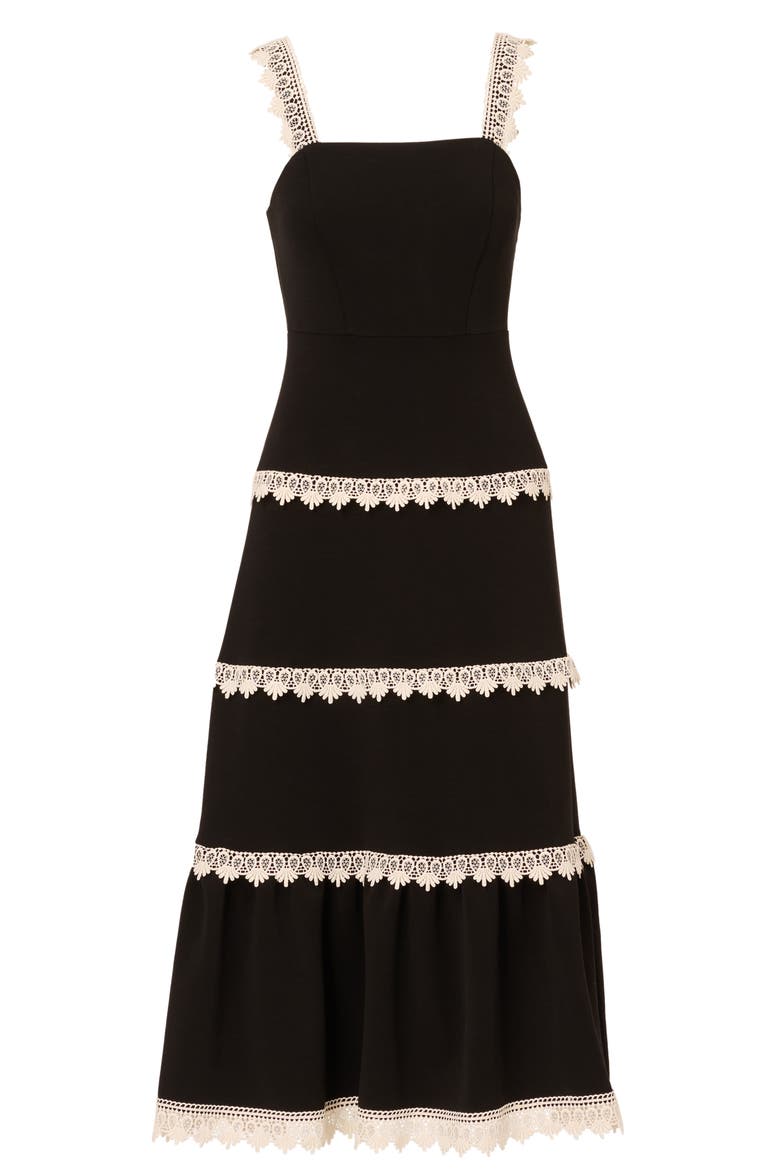 Lace Trim Midi Sundress, Alternate, color, BLACK/ ECRU