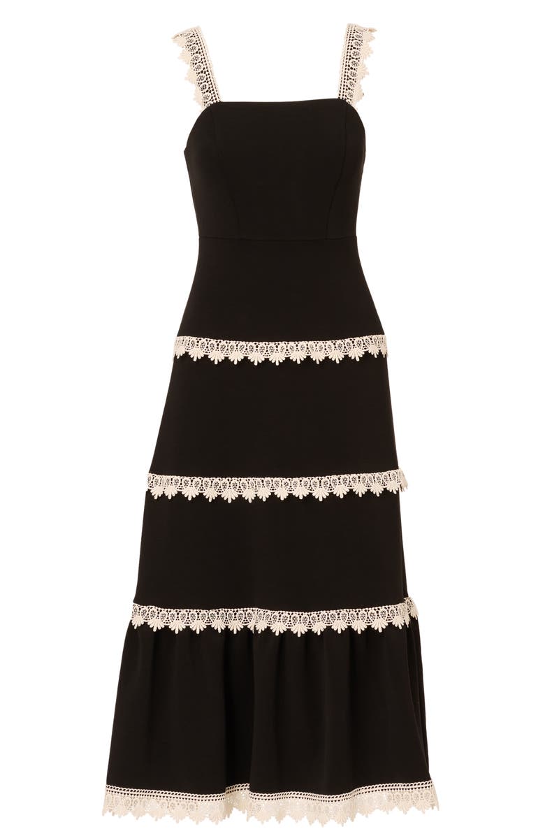 Adrianna Papell Lace Trim Midi Sundress, Alternate, color, Black/ Ecru