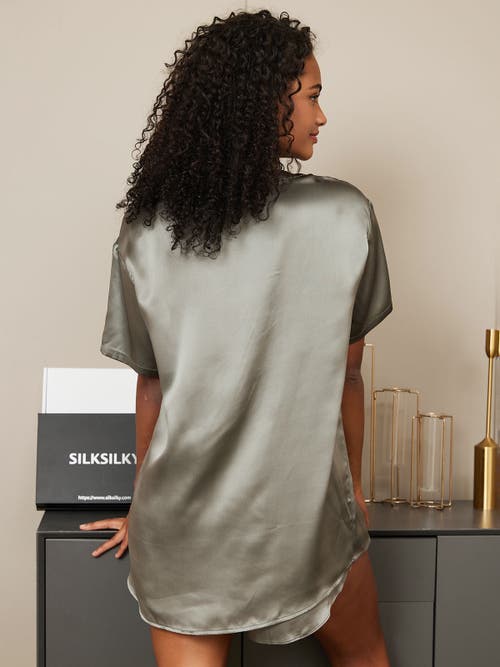 Silksilky Pure Silk Casual Womens Sleep Tee In Darkgray