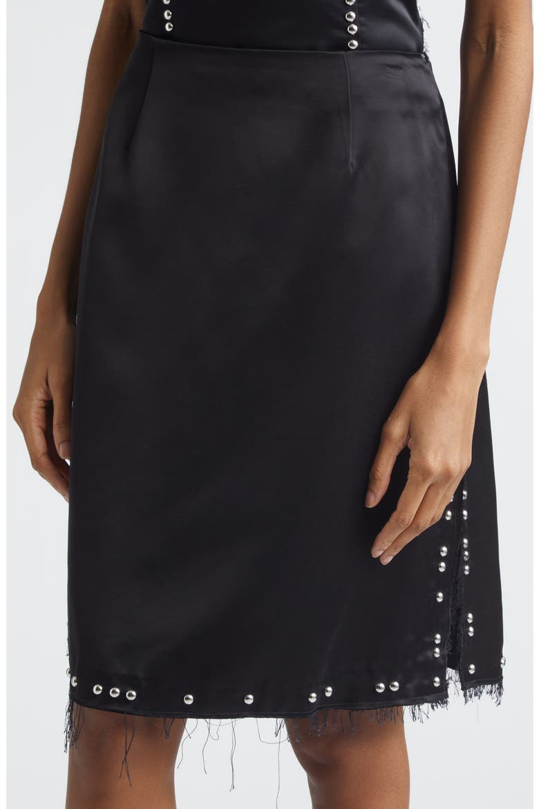 Iris Studded Frayed Satin Skirt, Alternate, color, BLACK