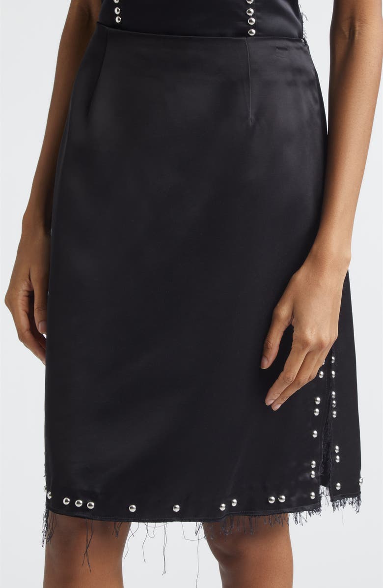 Wales Bonner Iris Studded Frayed Satin Skirt, Alternate, color, Black