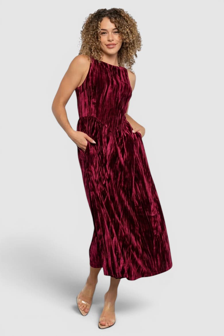 Octavia Velvet Midi Dress, Main, color, Cranberry