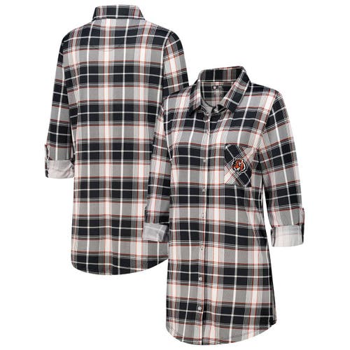 Concepts Sport Black Cincinnati Bengals Ashford Plaid Knit Nightshirt