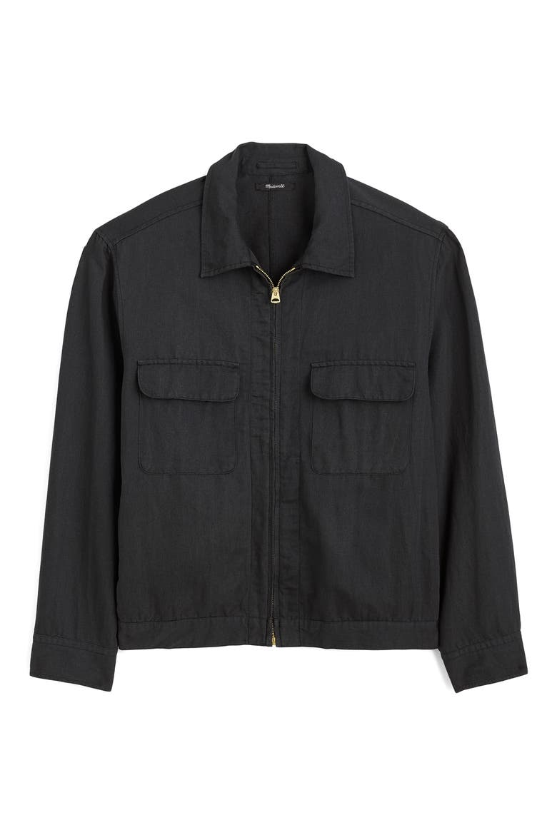 Zip Front Organic Cotton & Linen Jacket, Alternate, color, BLACK
