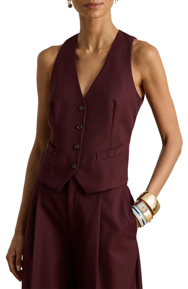 Lauren Ralph Lauren Wool Blend Twill Vest, Main, color, Dark Garnet