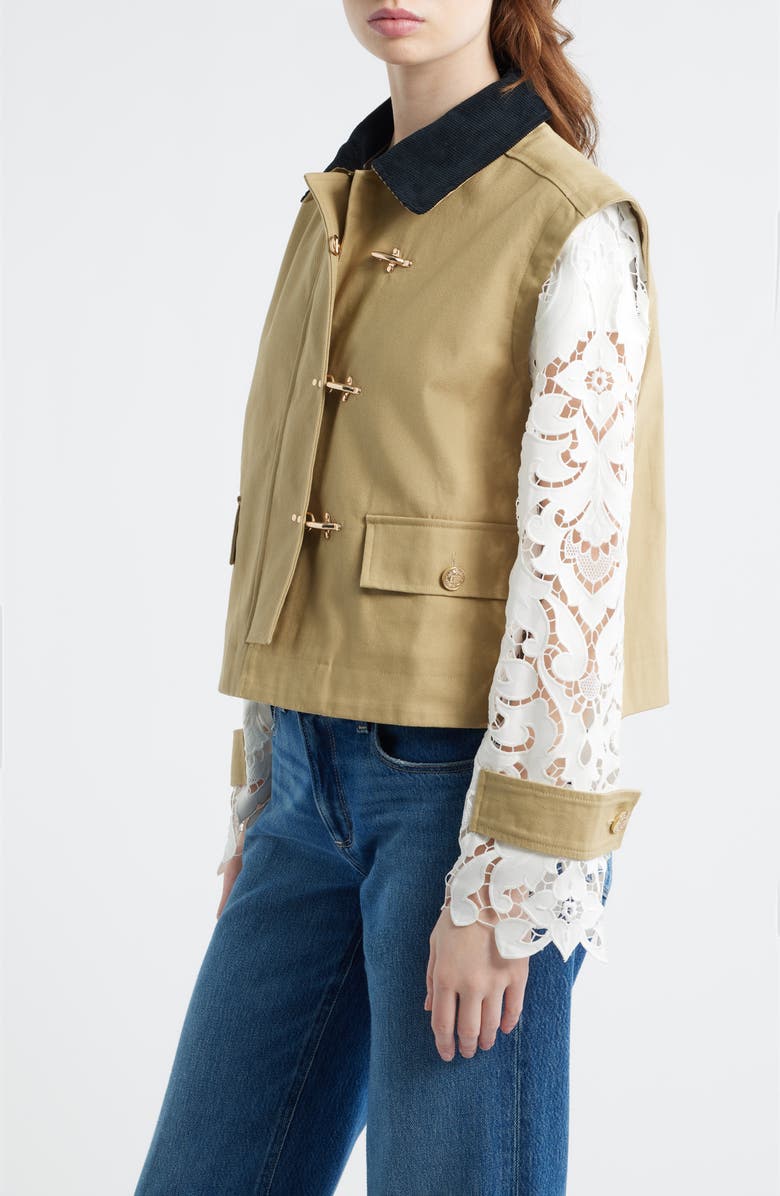 Hill House Home The Clarisse Lace Sleeve Barn Jacket, Alternate, color, Khaki