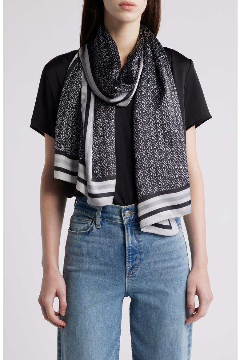 Print Silk Oblong Scarf, Main, color, BLACK- GREY DREA DIAMOND