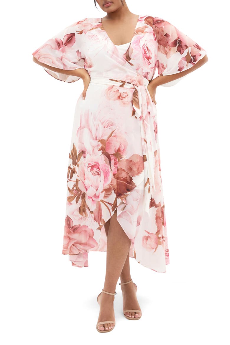 Lovers' Lane Floral Print Wrap Dress, Main, color, SUN PETALS