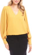 Karen Kane Puff Sleeve V-Neck Crepe Top