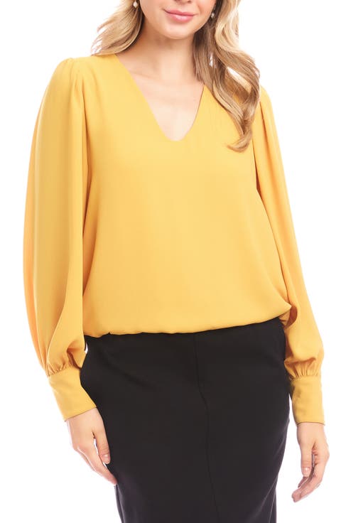 Karen Kane Puff Sleeve V-Neck Crepe Top (Petite)