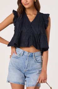 ASTR the Label Julie Flutter Sleeve Eyelet Cotton Top