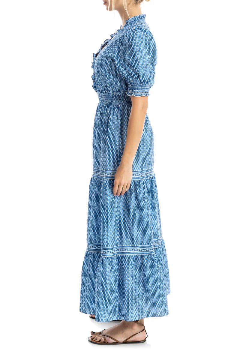 Floral Short Sleeve Tiered Maxi Dress, Alternate, color, CREAM/ BLUE
