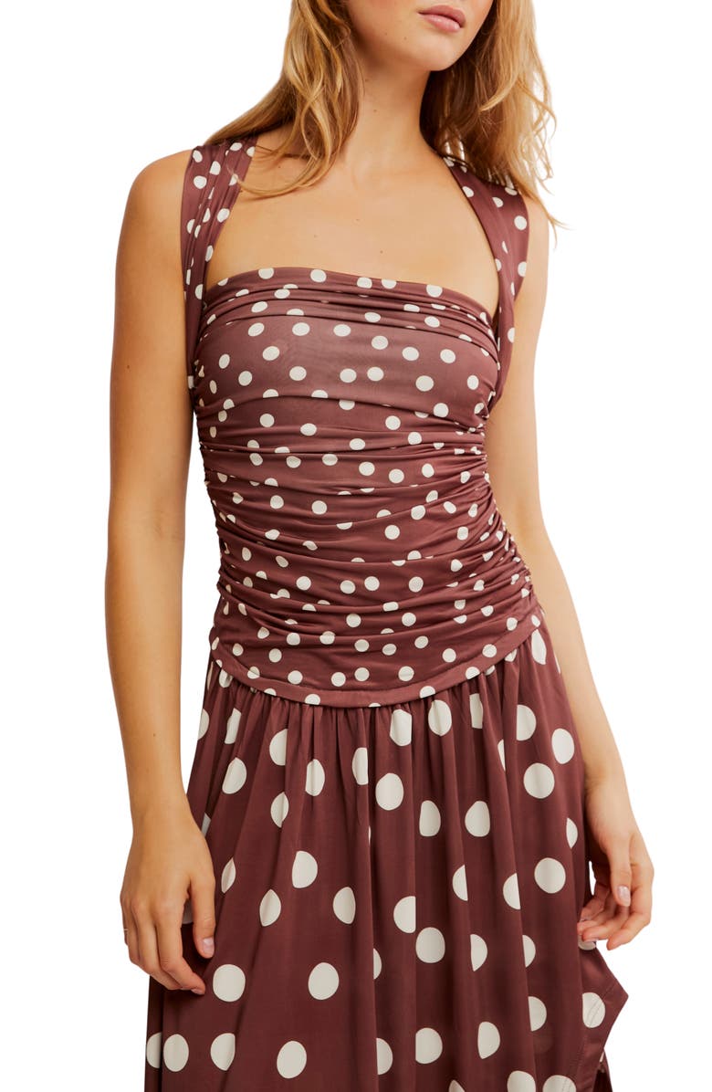 Free People Raylon Variegated Polka Dot Midi Dress, Alternate, color, Chocolate Combo