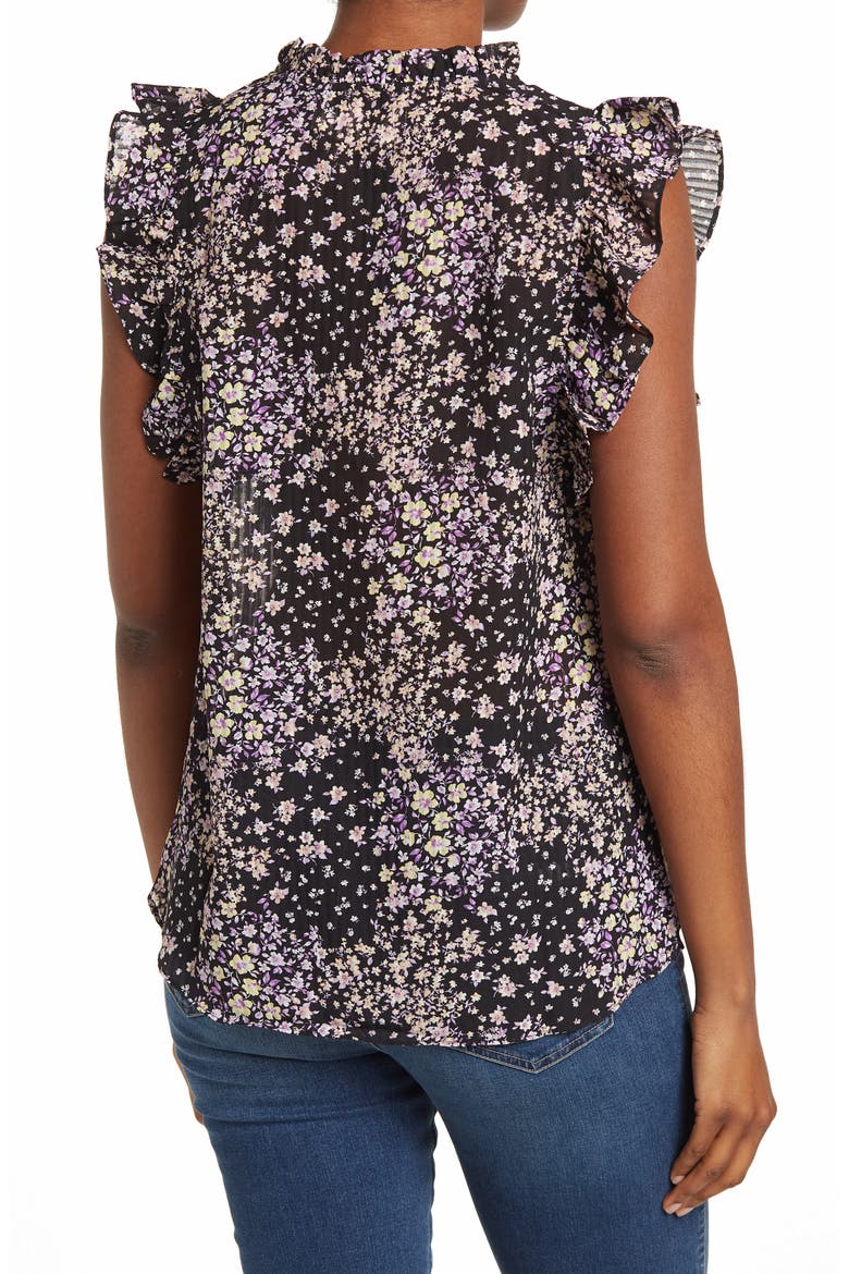 Ruffle Trim V-Neck Blouse, Alternate, color, BLACK LILAC YELLOW FLORAL
