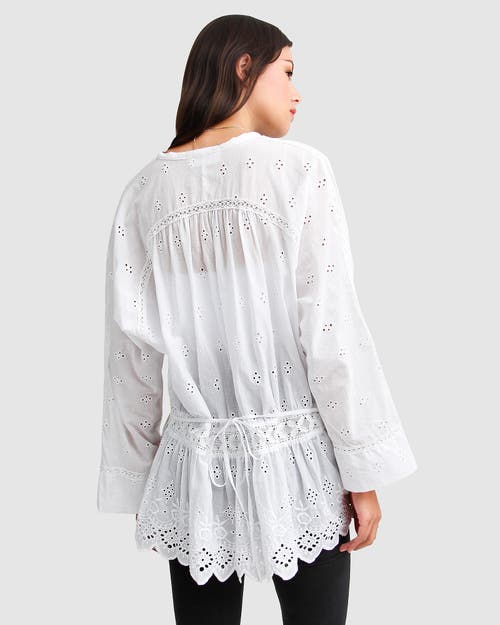 Belle & Bloom Unbutton Me Eyelet Button Down Shirt In White