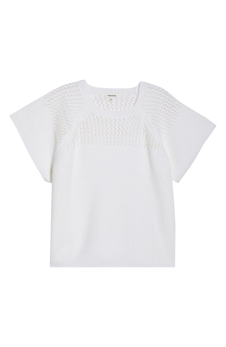 SUGARLIPS Alma Open Stitch Short Sleeve Sweater, Alternate, color, White