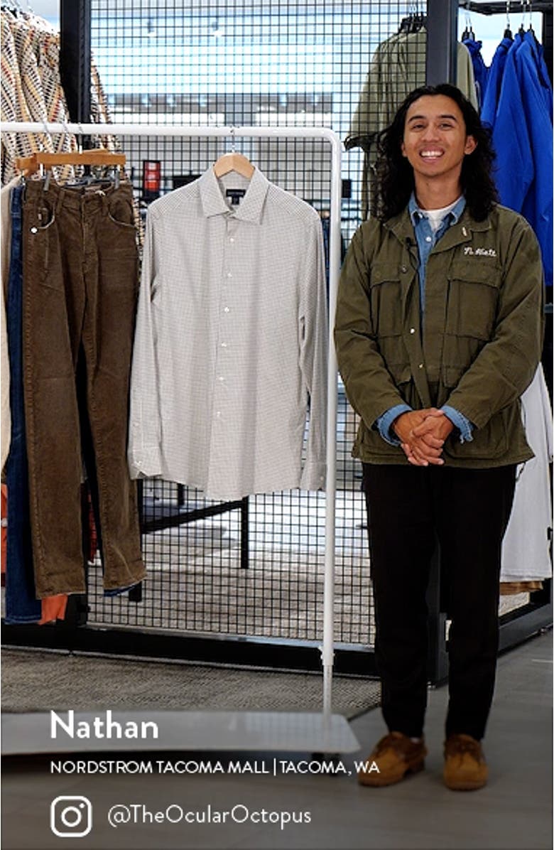 Gingham Stretch Cotton & Cashmere Button-Up Shirt, sales video thumbnail