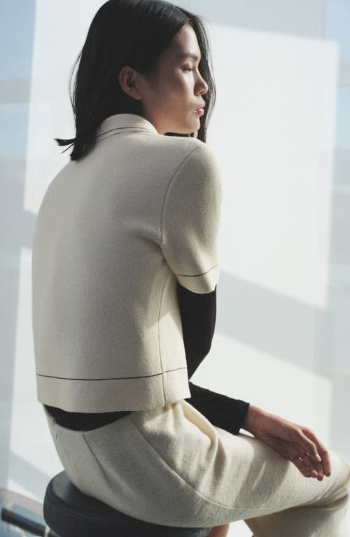 Shop Mango Contrast Trim Crop Cardigan In Ecru