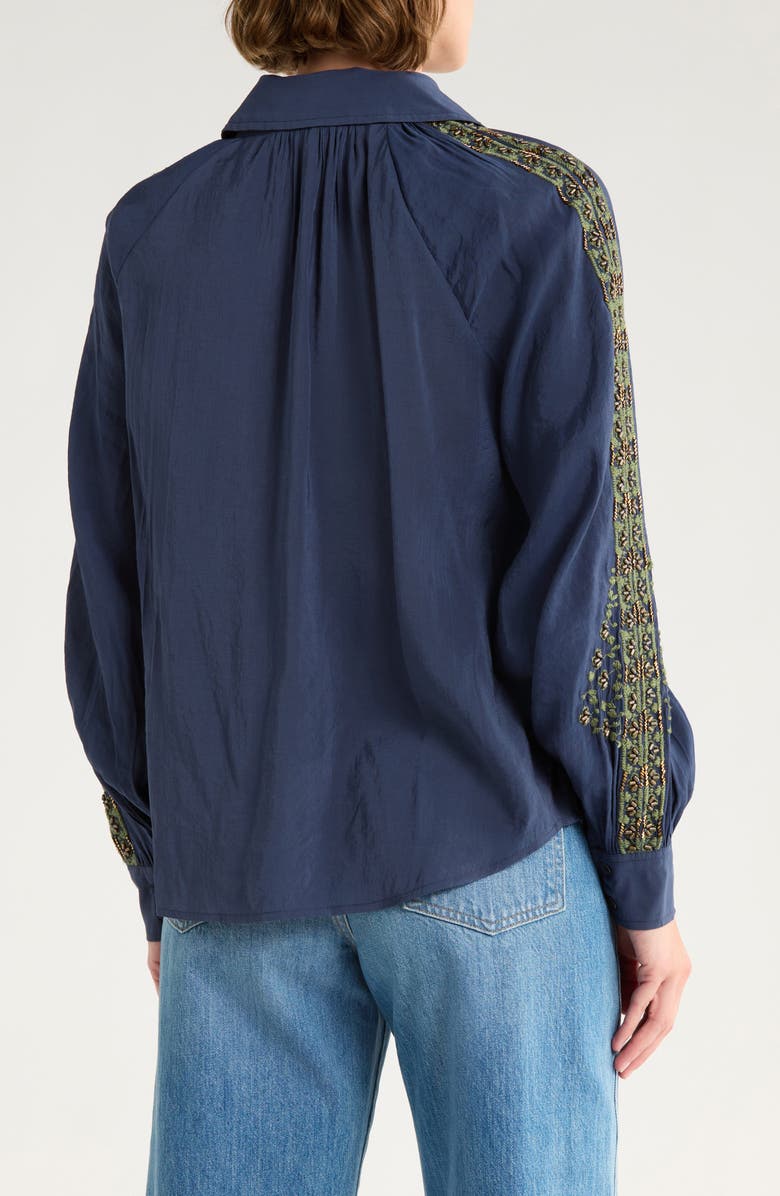 Ramy Brook Dorothy Beaded Embroidered Button-Up Shirt, Alternate, color, Navy