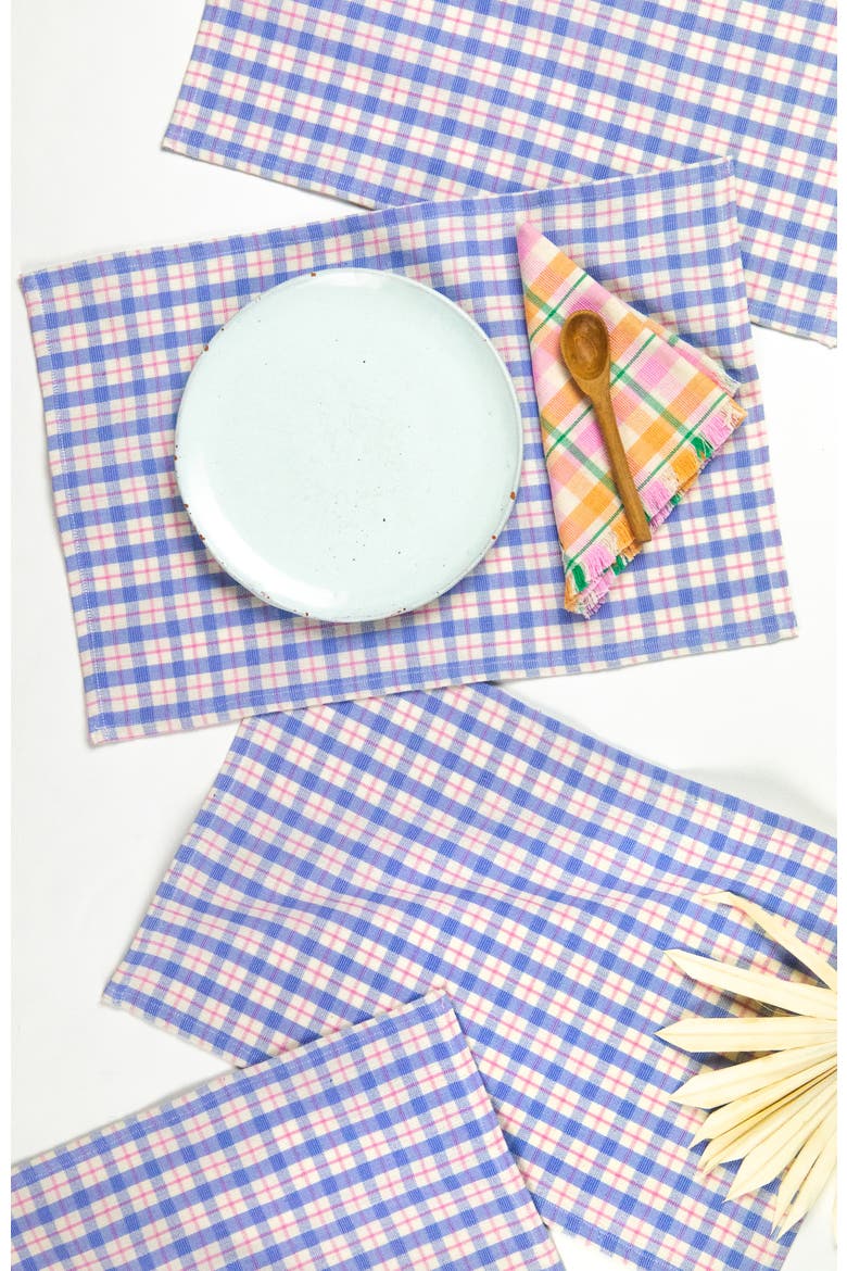 Handwoven Colorful Plaid Cotton Placemats, Set of 4, Main, color, Blue