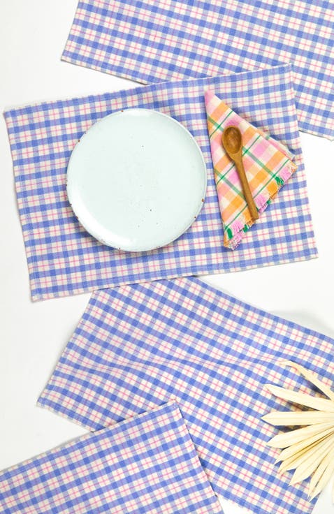 Handwoven Colorful Plaid Cotton Placemats, Set of 4
