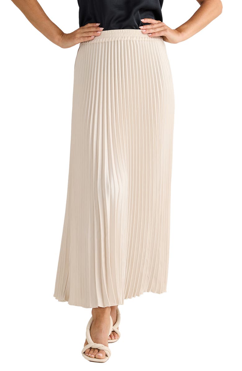 Brave+True Alias Pleated Maxi Skirt, Main, color, Oyster