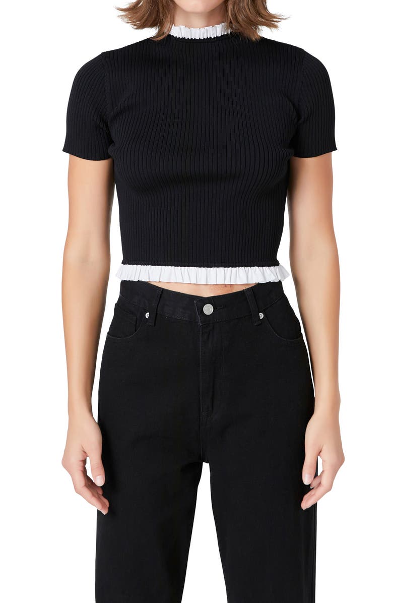 Endless Rose Contrast Ruffle Rib Knit Crop Top, Alternate, color,