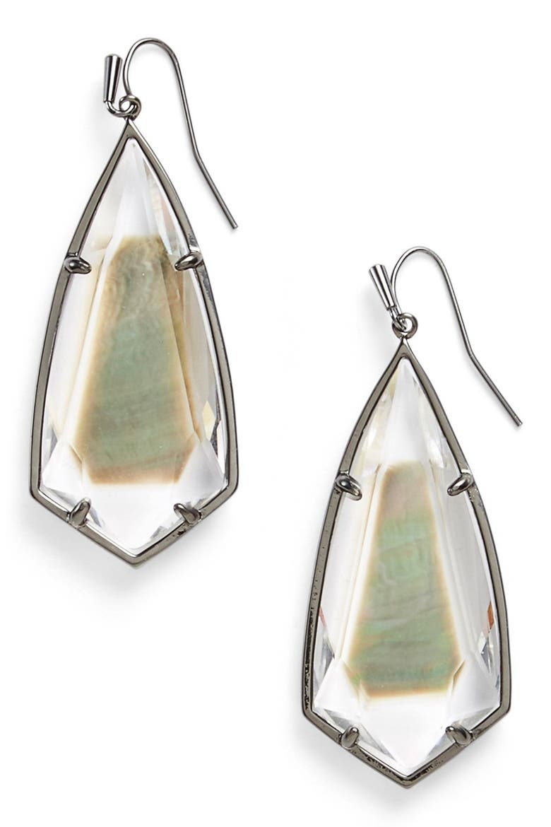 'Caroline' Semiprecious Stone Drop Earrings, Main, color, BLACK MOP/ GUNMETAL