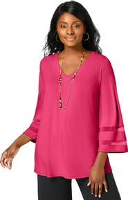 Jessica London Stretch Knit Mesh Inset Sleeve Tunic