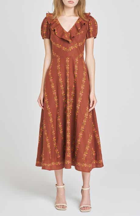 WAYF Fern Floral Linen Blend Midi Dress