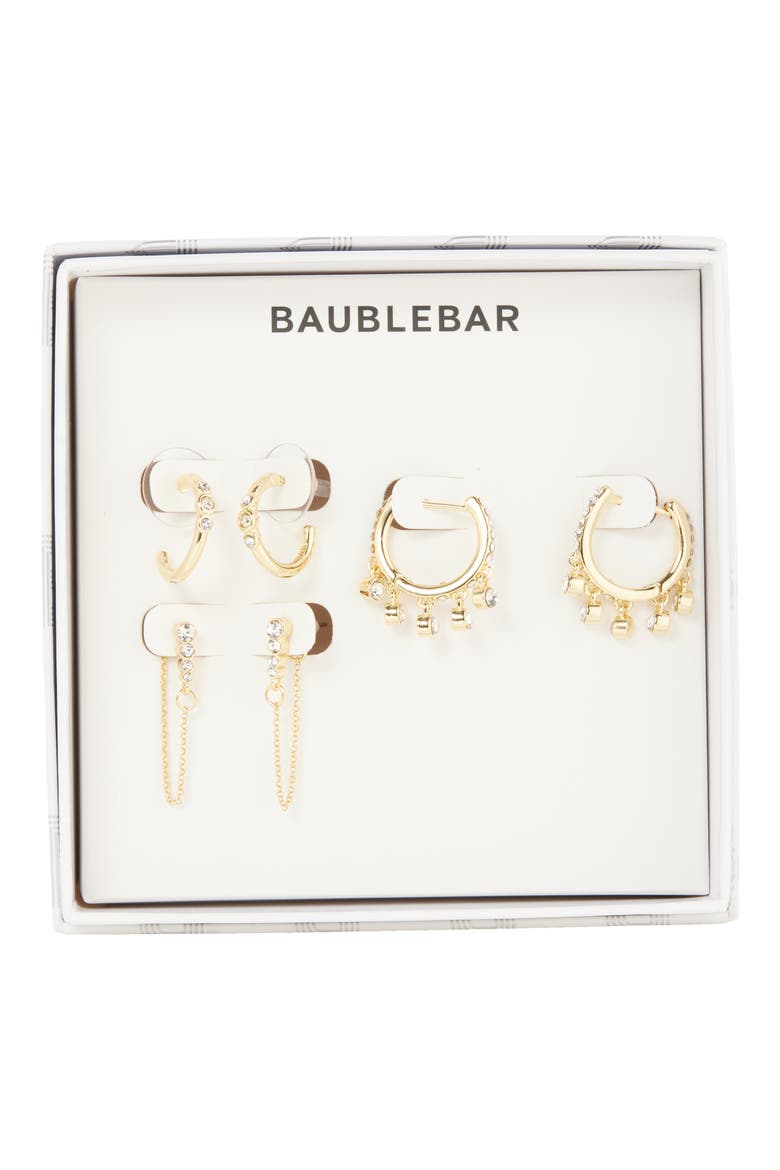 All the Little Things Set of 3 Huggie Hoop & Front/Back Earrings, Main, color, GOLD