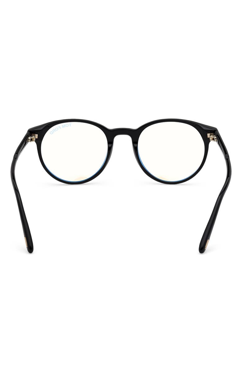 TOM FORD 49mm Round Blue Light Blocking Glasses, Alternate, color, Shiny Black / Blue Block