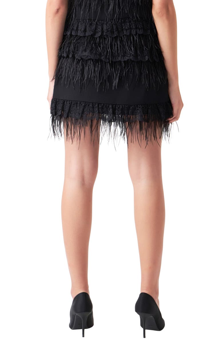 Endless Rose Lace & Feather Miniskirt, Alternate, color, Black