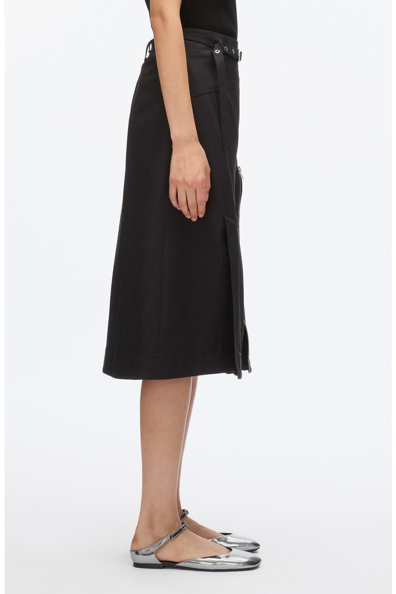 Belted Utility Cotton Blend Midi Skirt, Alternate, color, BLACK