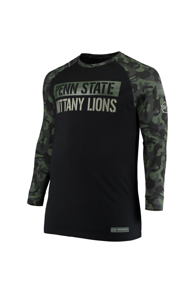 Men's Colosseum Black/Camo Penn State Nittany Lions OHT Military Appreciation Big & Tall Raglan Long Sleeve T-Shirt, Alternate, color, Black